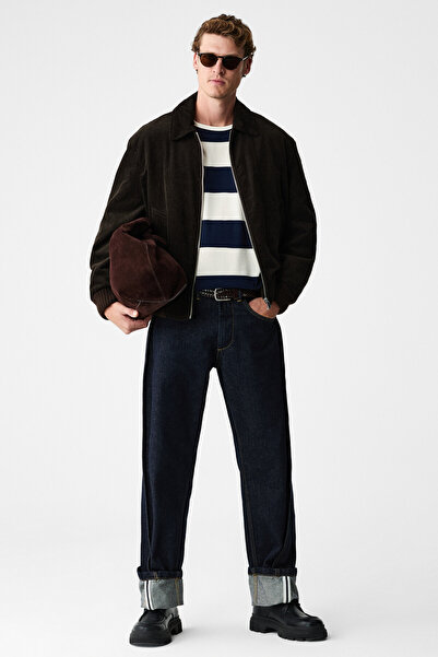 GRIMELANGE Gravs Men's 100% Cotton Soft Fabric Round Neck Long Sleeve Navy Bl...