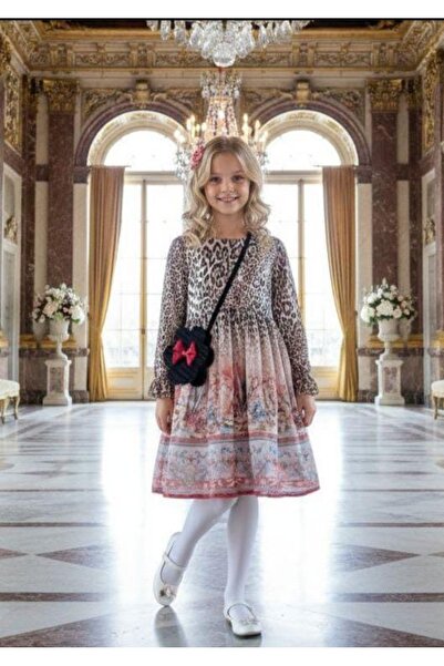 BEGONYA BEBECE KIDS Leopard Printed Bag Girl's Dress 5/8 Years Old