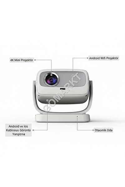 GoMarkt Auhma 4K UHD Akıllı LED Projektör WiFi Bluetooth Ev Sinema Projeksiyo...