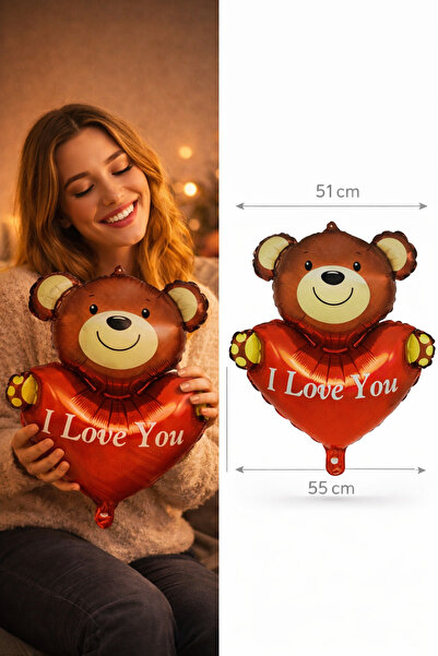 OEM Valentine foil balloon teddy bear + metallic red heart 51x55 cm, air/heli...