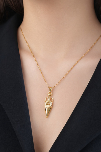 HOUSEKİ Aegis Ancient Test Figured Gold Color Stainless Steel Necklace