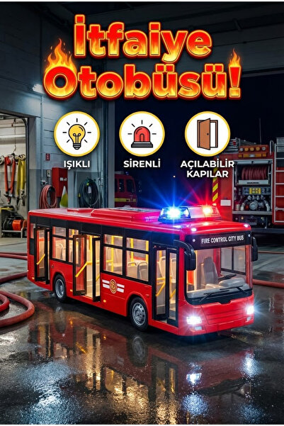 craftivio Işıklı Sirenli İtfaiye Otobüsü - 20 cm Açılabilir Kapılı Sesli Mode...