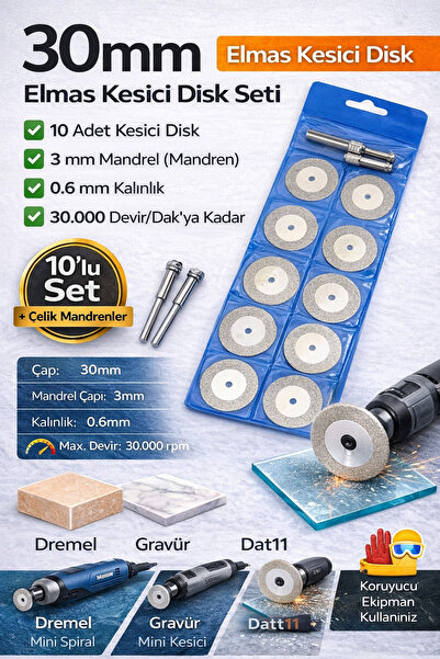 SENBANG 30 mm Elmas Kesici Disk Seti 10’lu + 2 Mandren | Cam Mermer Seramik T...
