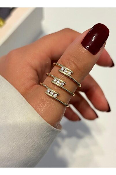 Ceso Accesories خاتم ذهبي حديث قابل للتعديل بثلاثة أحجار