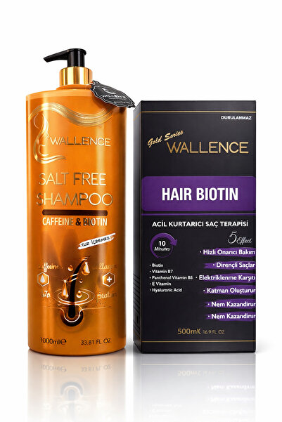 wallence Kafein Özlü Tuzsuz Şampuan 1000ml & Hair Biotin 500ml