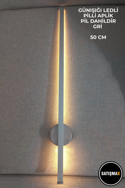 SatışMax Modern Dekoratif Led Duvar Aplik 50 Cm Gri 1 Adet Pilli Günışığı Led