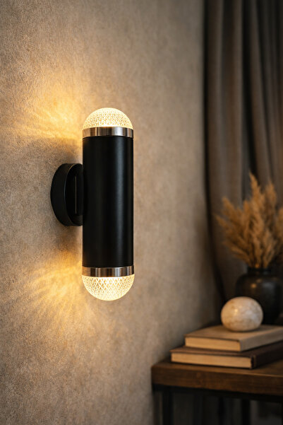 Natiorj Siyah Pilli Aplik Krom Detaylı İki Yönlü Tak Çalıştır Aplik Salon Yat...