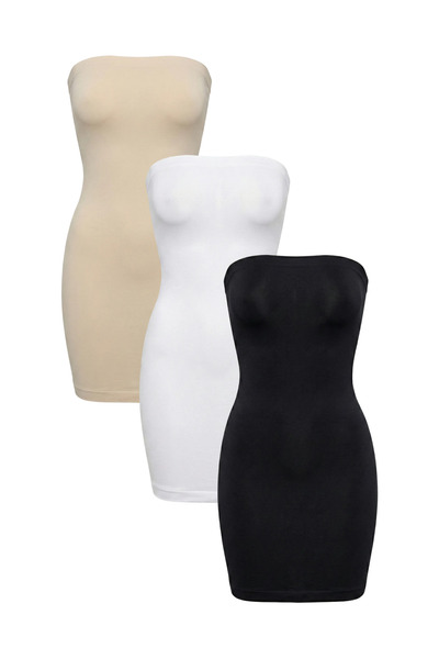 Formeasy Toparlayıcı Dikişsiz Straplez Jüpon Kombinezon Badi 3'lü Avantaj Pak...