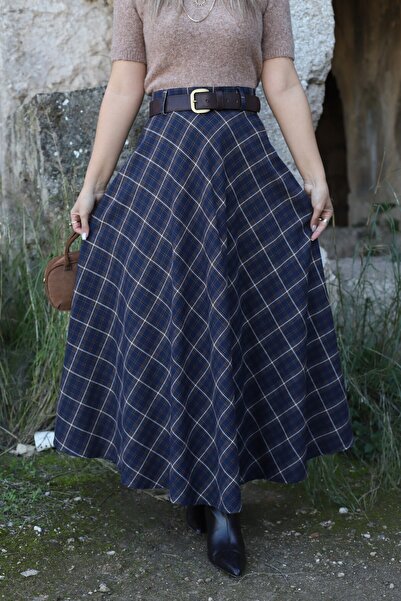 bytugcekaya Laci Brown Plaid Pattern Skirt