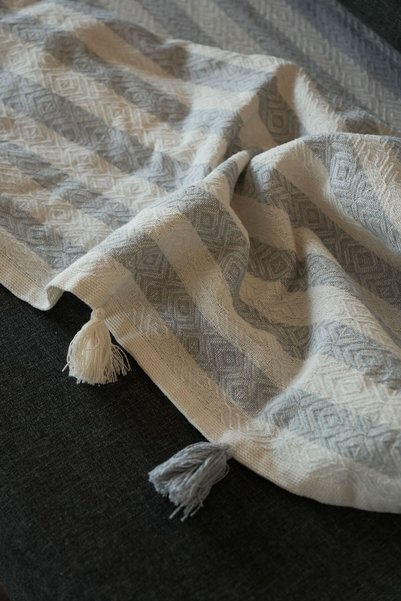 Ascotton Gray Tassel Sofa Cover with Pompoms, 300X110 Cm, Oversized, Covers Arms