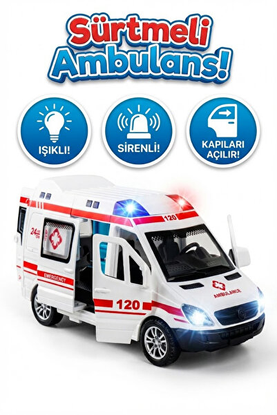 craftivio Işıklı Sirenli Sürtmeli Oyuncak Ambulans - Acil Yardım Aracı Açılır...