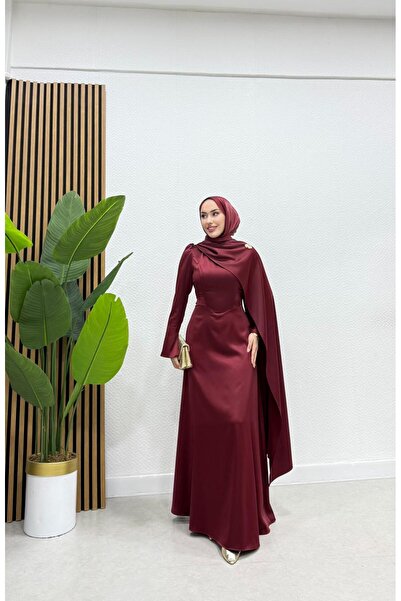 moda crn Broş Detaylı Prenses Tesettür Abiye