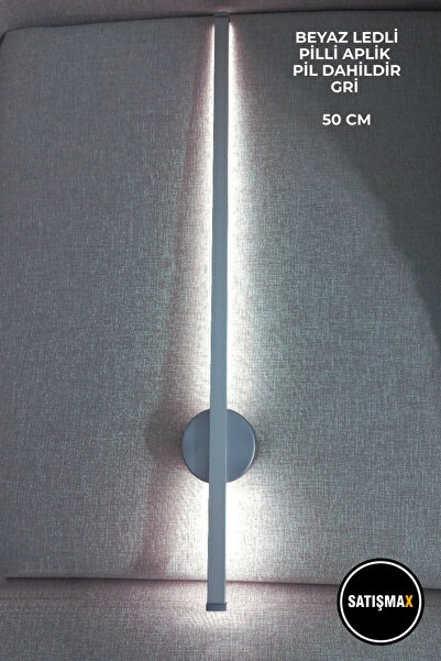 SatışMax Modern Dekoratif Led Duvar Aplik 50 Cm Gri 1 Adet Pilli Beyaz Led