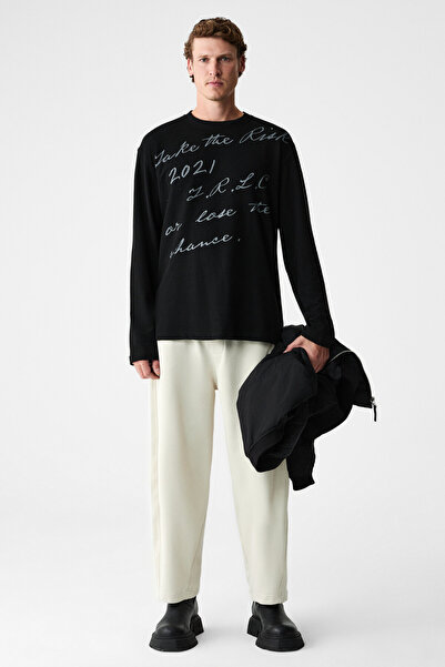 GRIMELANGE Anomos Men's Cotton Elastic Waist Double Pockets Wide Leg Relaxed ...