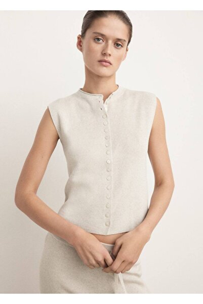 MANGO Woman Pamuklu keten düğmeli triko yelek