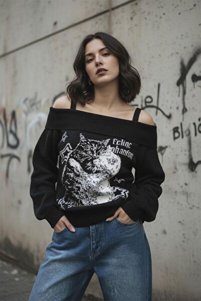 Köstebek Balance Cat Our Love Is Hanging Knitwear Sweater