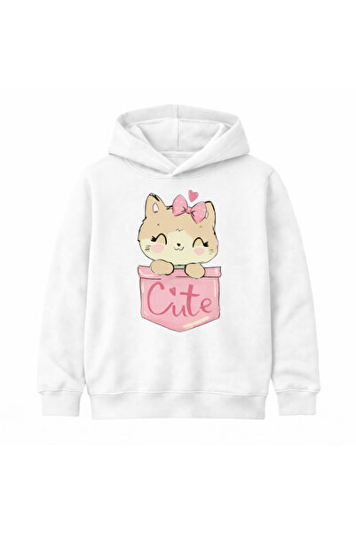 Tiny and Co Unisex 100% Cotton Cute Cat Printed Children's Hooded Sweatshirt