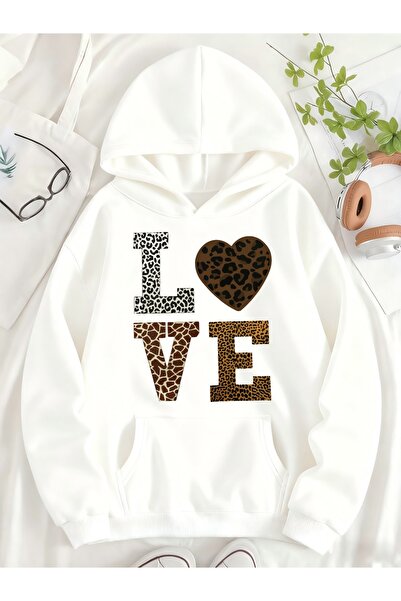 Deocept سويت شيرت للجنسين من Leopard Love مطبوع بغطاء رأس بجيب كنغر مريح وقصة...