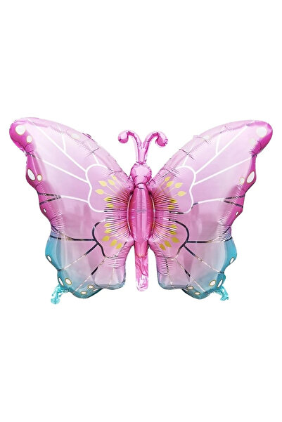 Noone Pink Blue Gradient Patterned Butterfly Foil Balloon (79X53 cm) - Birthd...