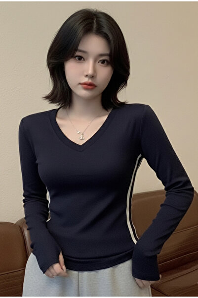 Köstebek V-Neck Double Stripe Long Sleeve 👚