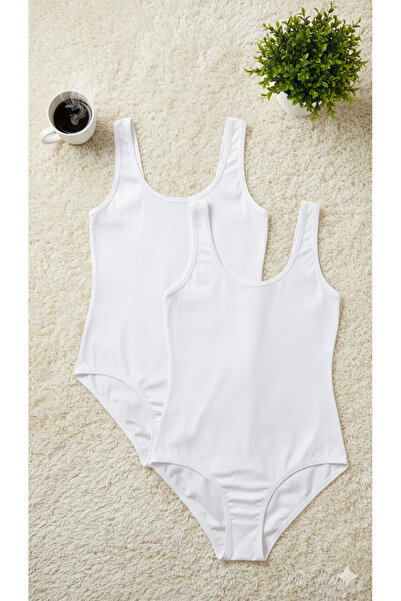 ROZELT Cotton Lycra Combed Cotton Thick Strap White 2-Piece Snap-On Bodysuit