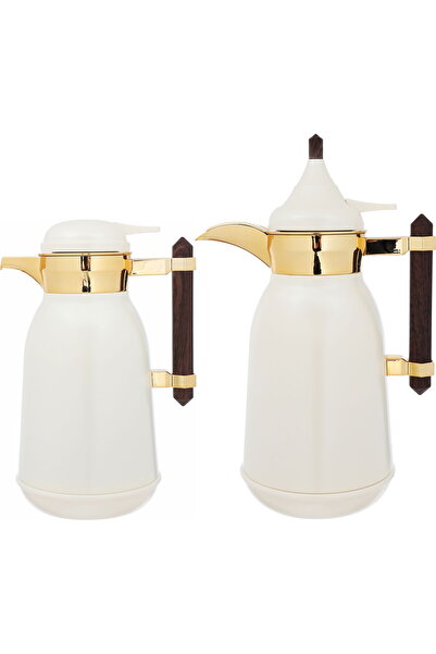 Generic طقم ترمس شهاد من معرض السيف، سعة 1/0.7 لتر، مقبض خشبي، علبة داخلية زج...