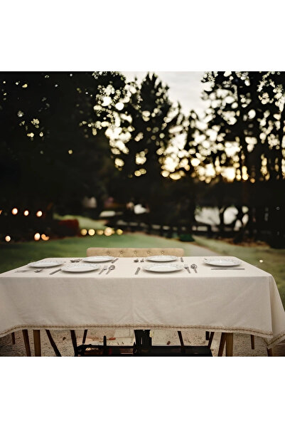 NDC HOME Organic Raw Linen Cream Jute Lace Tablecloth