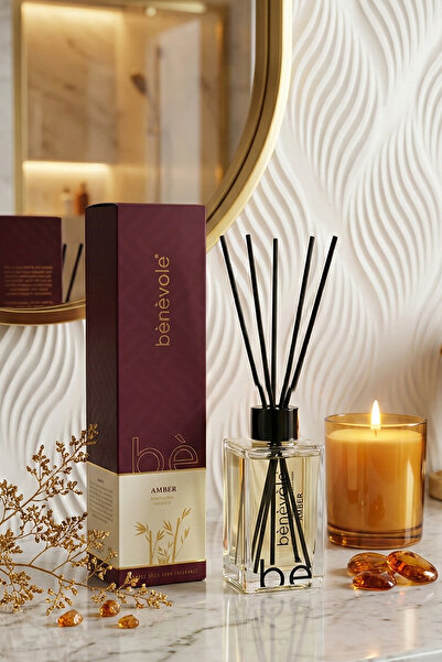 Benevole Amber Bambu Çubuklu Oda Kokusu Şık Cam Şişe, Uzun Süre Kalıcı Ferahl...