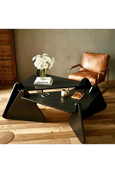 PRAKTURA Craft Doğal Ahşap Orta Sehpa, Siyah Kontrplak, 60 x 80 Oturma Odası,...