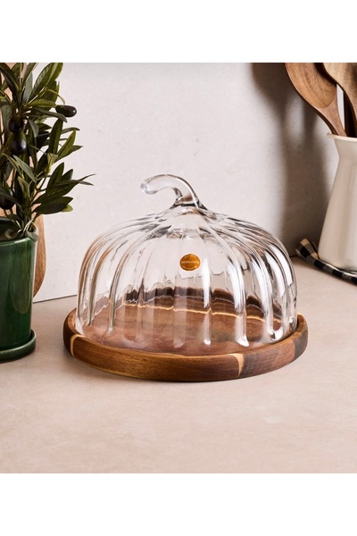 AROW Bal Kabağı Akasya Stantlı Cam Kek Fanusu 25 Cm