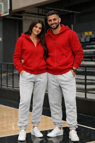 Karatopak İki İplik Şaa Fleece-Lined Nisex Zippered Cardigan - Full Fit 2-Pie...