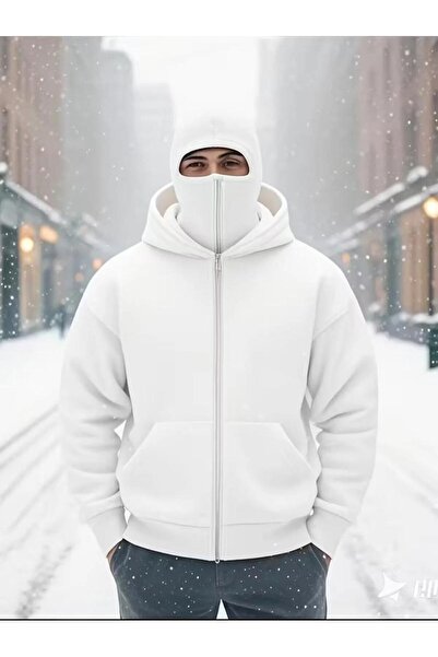 DİVİN Kar Maskeli̇ Ninja Erkek Fermuarli Sweatshirt Hirka 3 İpli̇k Kalin Ferm...
