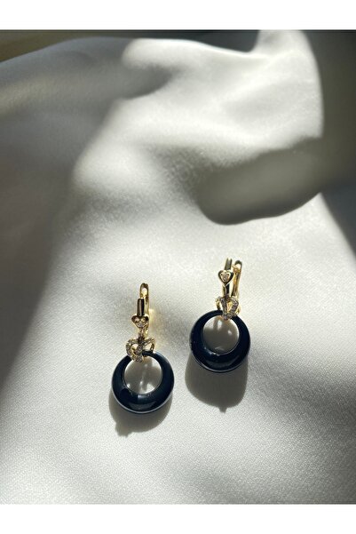 XUPİNGG Gold Dangle Earrings with Black Ring Detail
