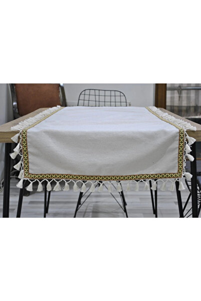NDC HOME Special Design Raw Linen Cream Runner Table Cloth with Pompoms and S...