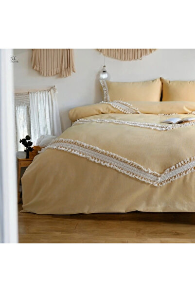 NDC HOME طقم غطاء لحاف مزدوج من القطن باللون الأصفر
