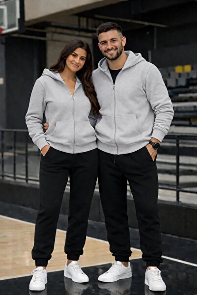 Karatopak İki İplik Şaa Fleece-Lined Nisex Zippered Cardigan - Full Fit 2-Pie...