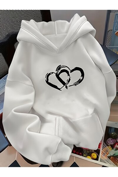 Deocept Unisex Kalp Printed Hooded Comfortable Fit Oversized Cut Sweatshirt w...