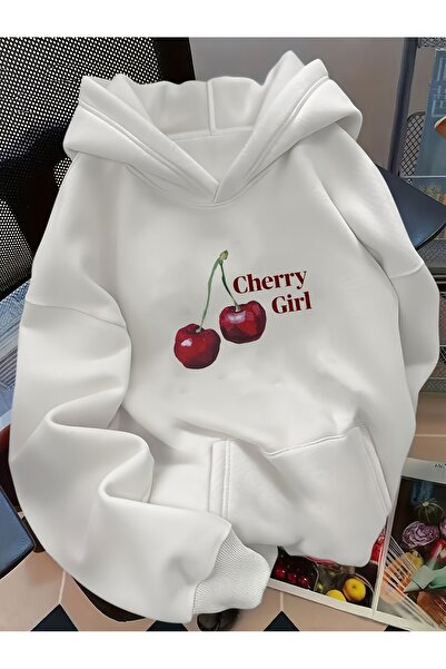 Deocept Unisex Cherry Girl Printed Hooded Comfortable Fit Oversized Cut Sweat...
