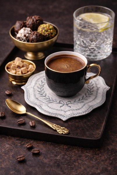 Yavuzhan Metal 6-Piece Silver Detailed Presentation Napkin |   Coffee Coaster |   Tea Coaster |   Stylish Presentation Set