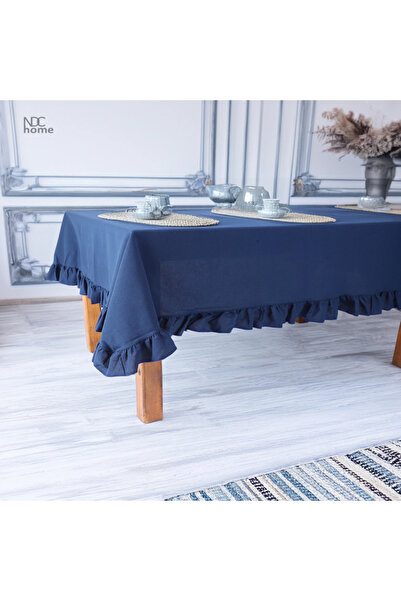 NDC HOME Față de masă cu volane din in bleumarin