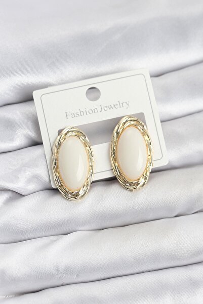 Inure Jewelry White Almond Model Vintage Women's Earrings