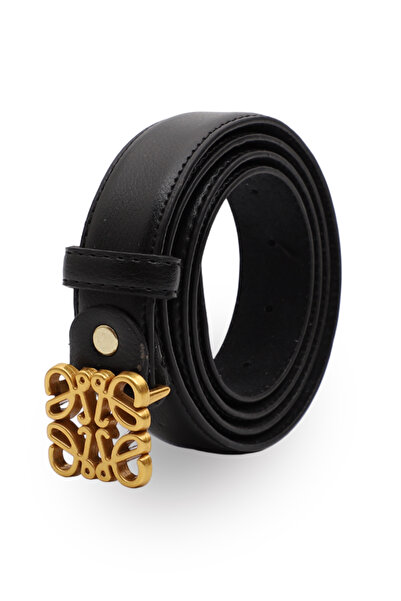 Moxe Collection حزام جلدي أسود للنساء مع إبزيم