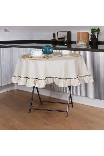 NDC HOME Τραπεζομάντηλο Ειδικής Σειράς Ακατέργαστο Λινό Στρογγυλό Βολάν