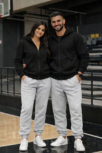 Karatopak İki İplik Şaa Fleece-Lined Nisex Zippered Cardigan - Full Fit 2-Pie...