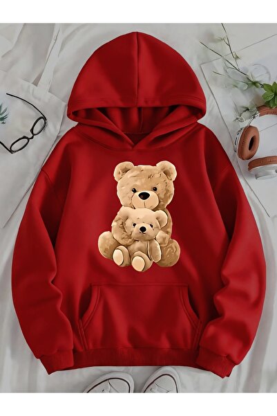 Deocept Unisex Cute Bear Printed Hooded Kangaroo Pocket Comfortable Fit Overs...