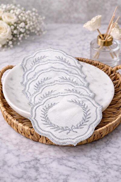 Yavuzhan Metal 6’lı Gümüş Detaylı Sunum Peçetesi | Kahve Altlığı | Çay Altlığ...