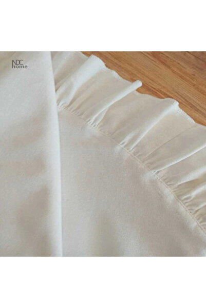 NDC HOME Raw Linen Cream Ruffled Round Tablecloth