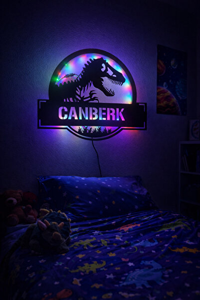 Taşteks Dinozor Işıklı Led Pano - Kişiye Özel Çocuk Odası Lamba