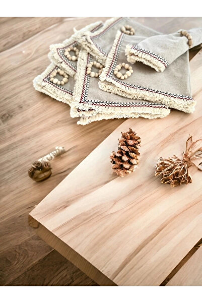 NDC HOME 6pcs Mini Tasseled Raw Linen Napkin Set (WITH WOODEN BUCKLE GIFT)