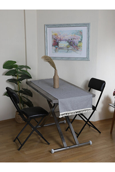 NDC HOME Gri Antrasit HAM Ponponlu Runner Masa Örtüsü (45 x 150)